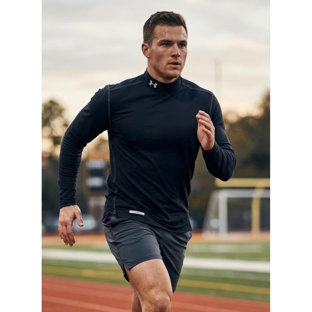 Under Armour ColdGear Mock Neck Fitted Long Sleeve Shirt Black Mens Large LG